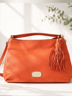 Michael Kors Orange Leather Shoulder Hobo with Tassel